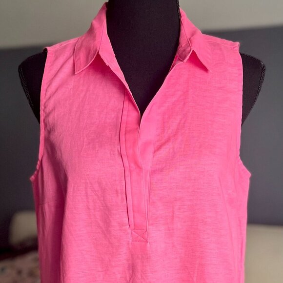 💖 J.Crew Reimagined Hot Pink Linen Blend Sleeveless Tunic Blouse | Size S - Picture 2 of 7